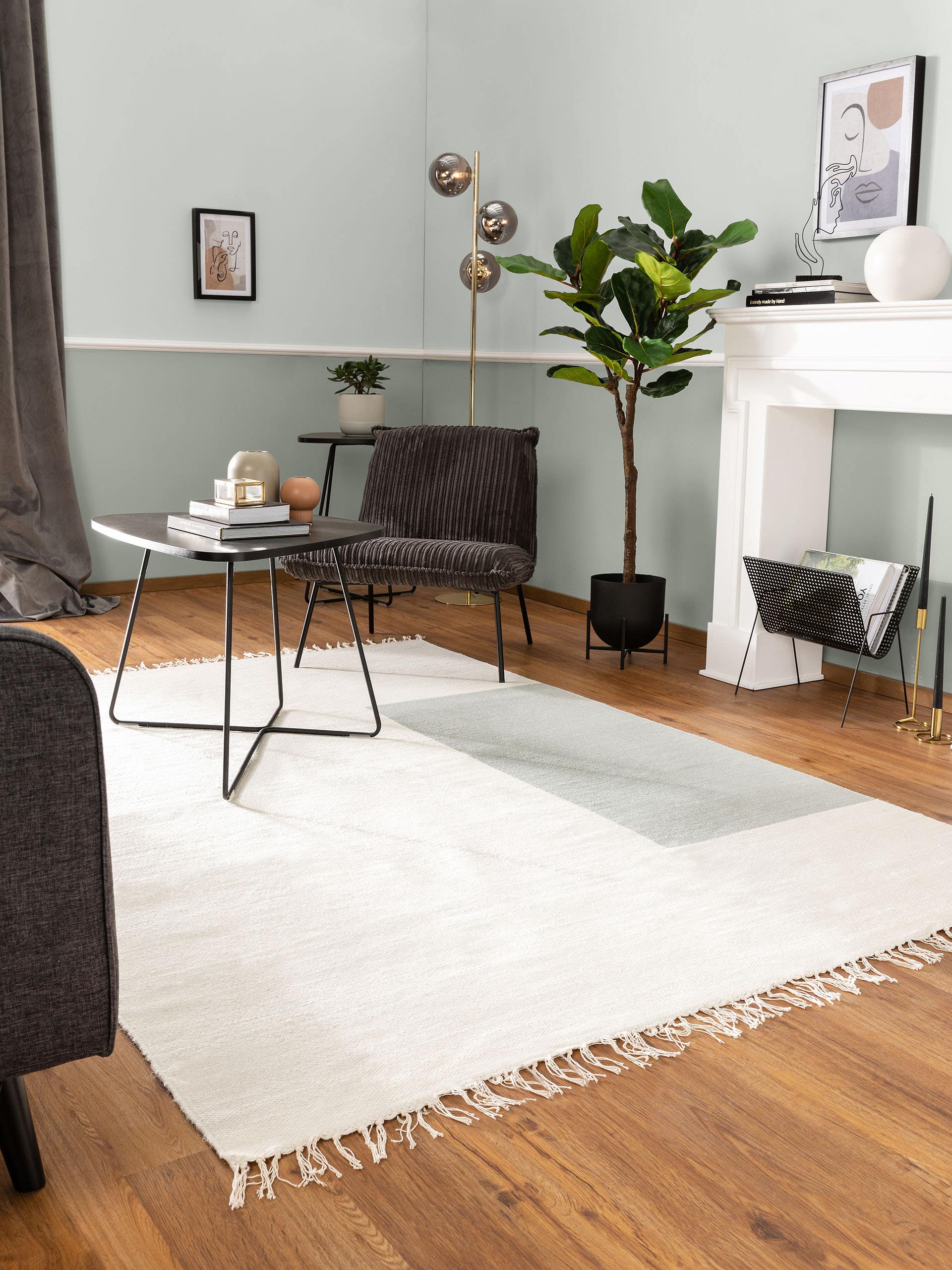 Tapis en laine Neo Crème/Menthe