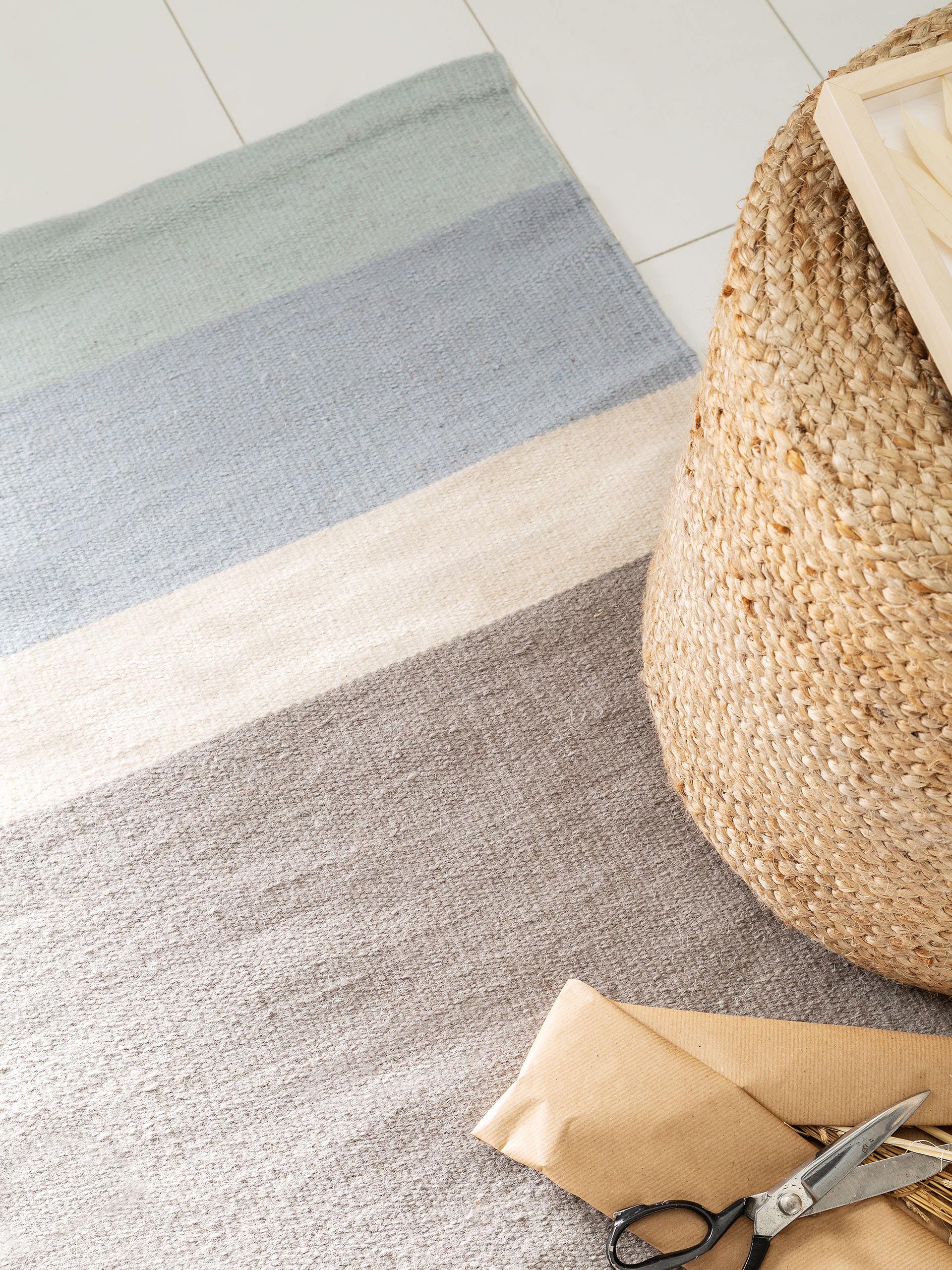 Wollteppich Läufer New Stripes Cream/Rosa