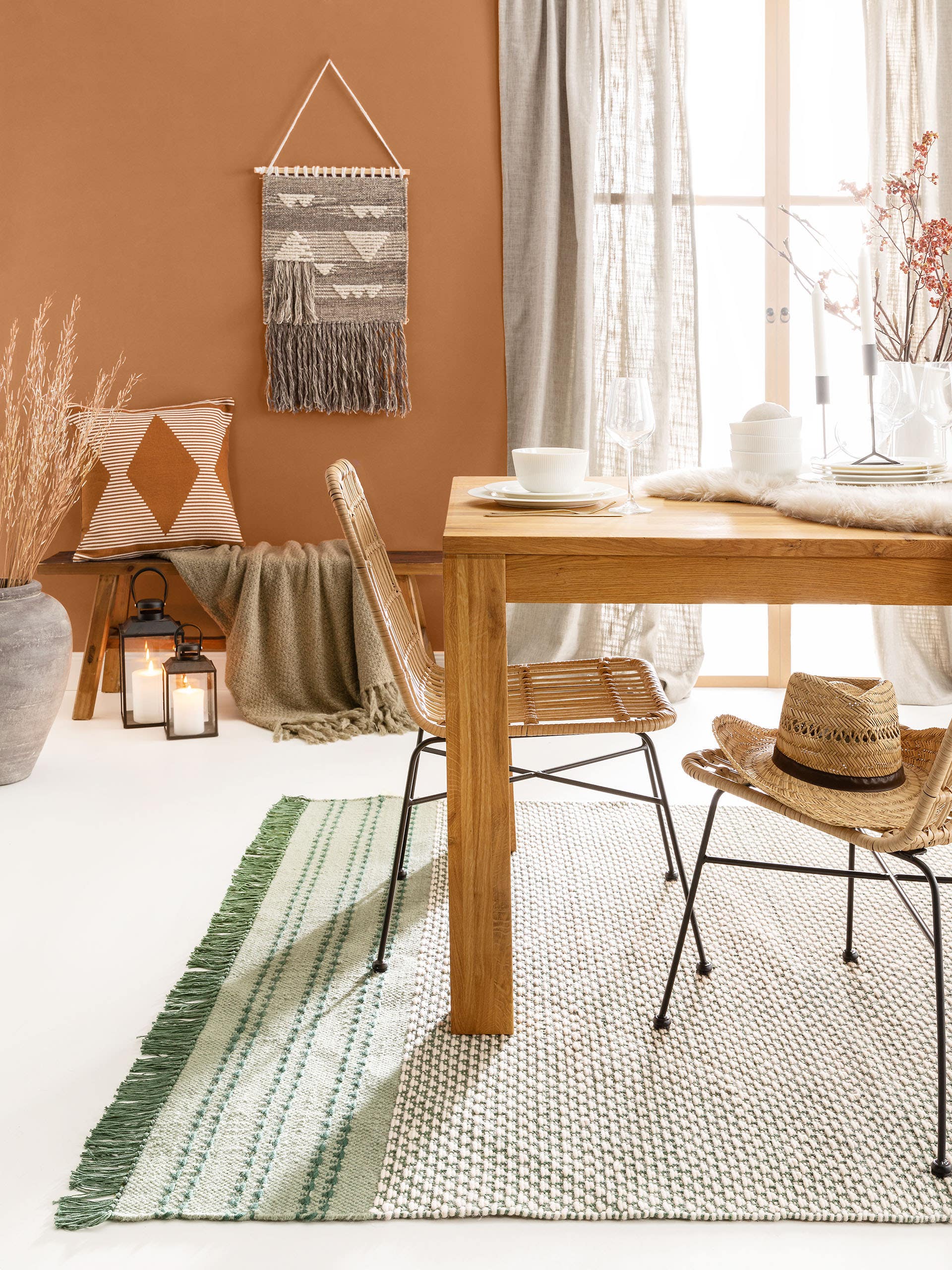 Tapis Tolga en laine crème/vert