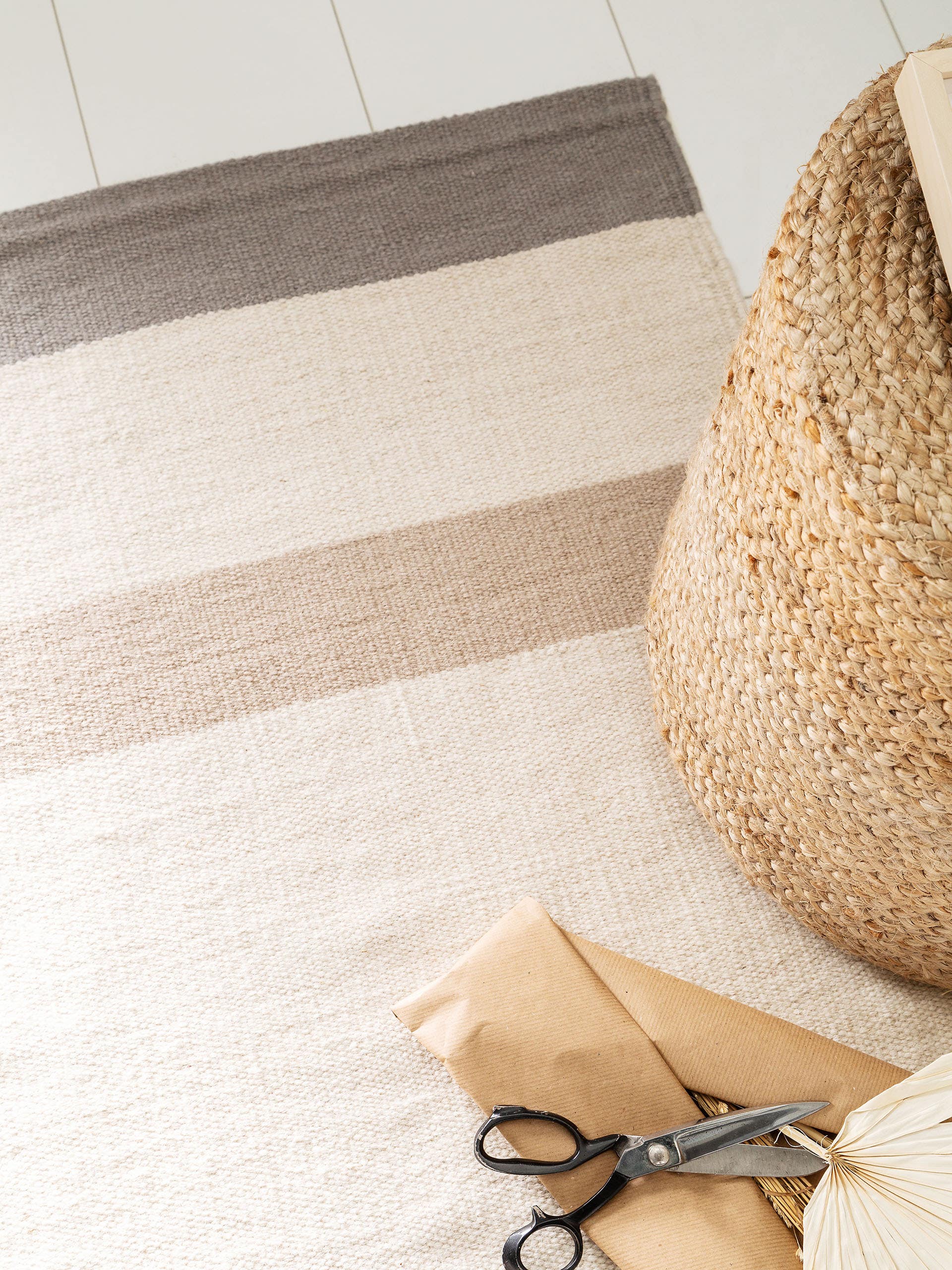 Wollteppich Läufer New Stripes Cream/Rosa