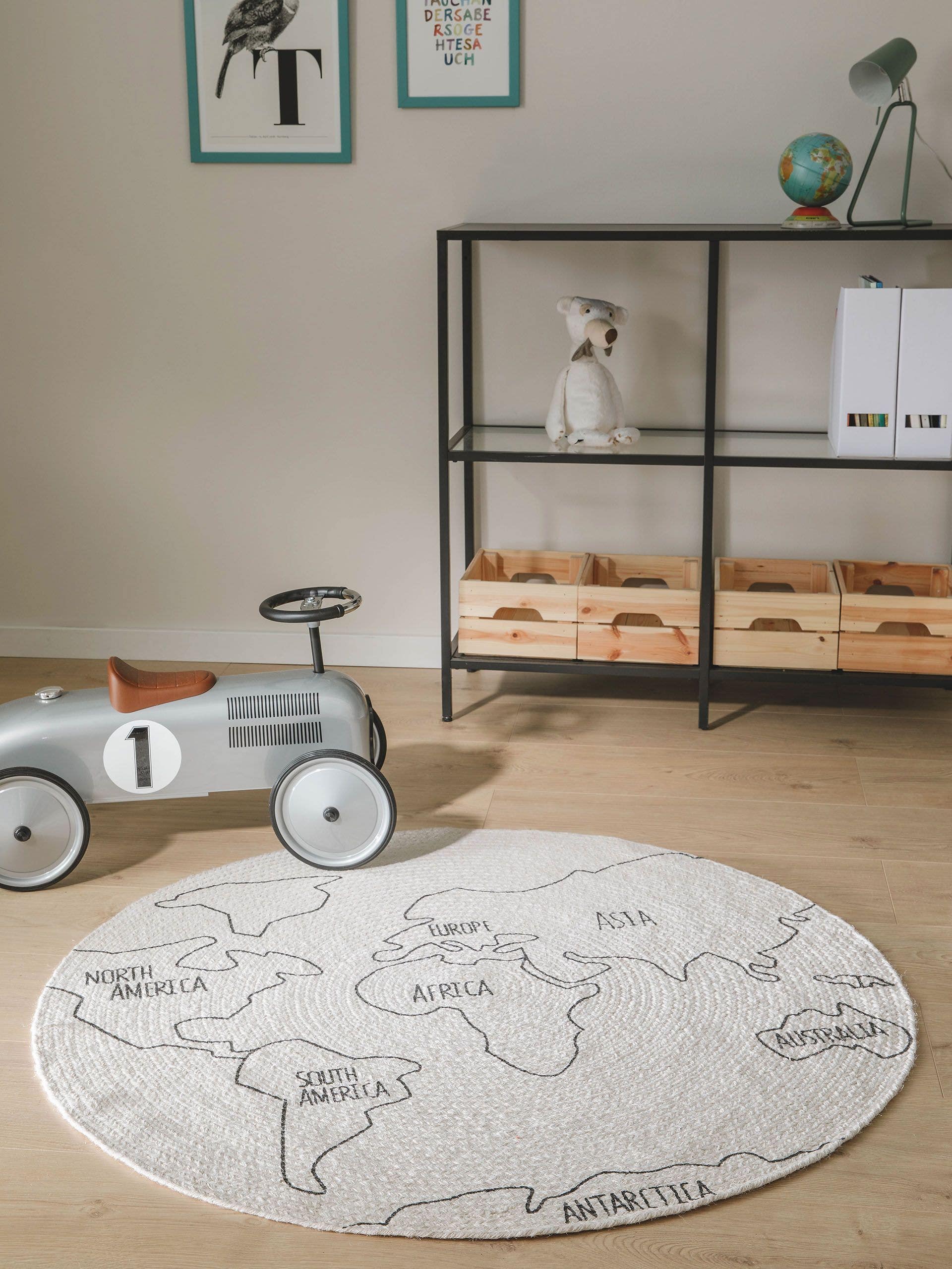 Kinderteppich World Map Weiß/Schwarz