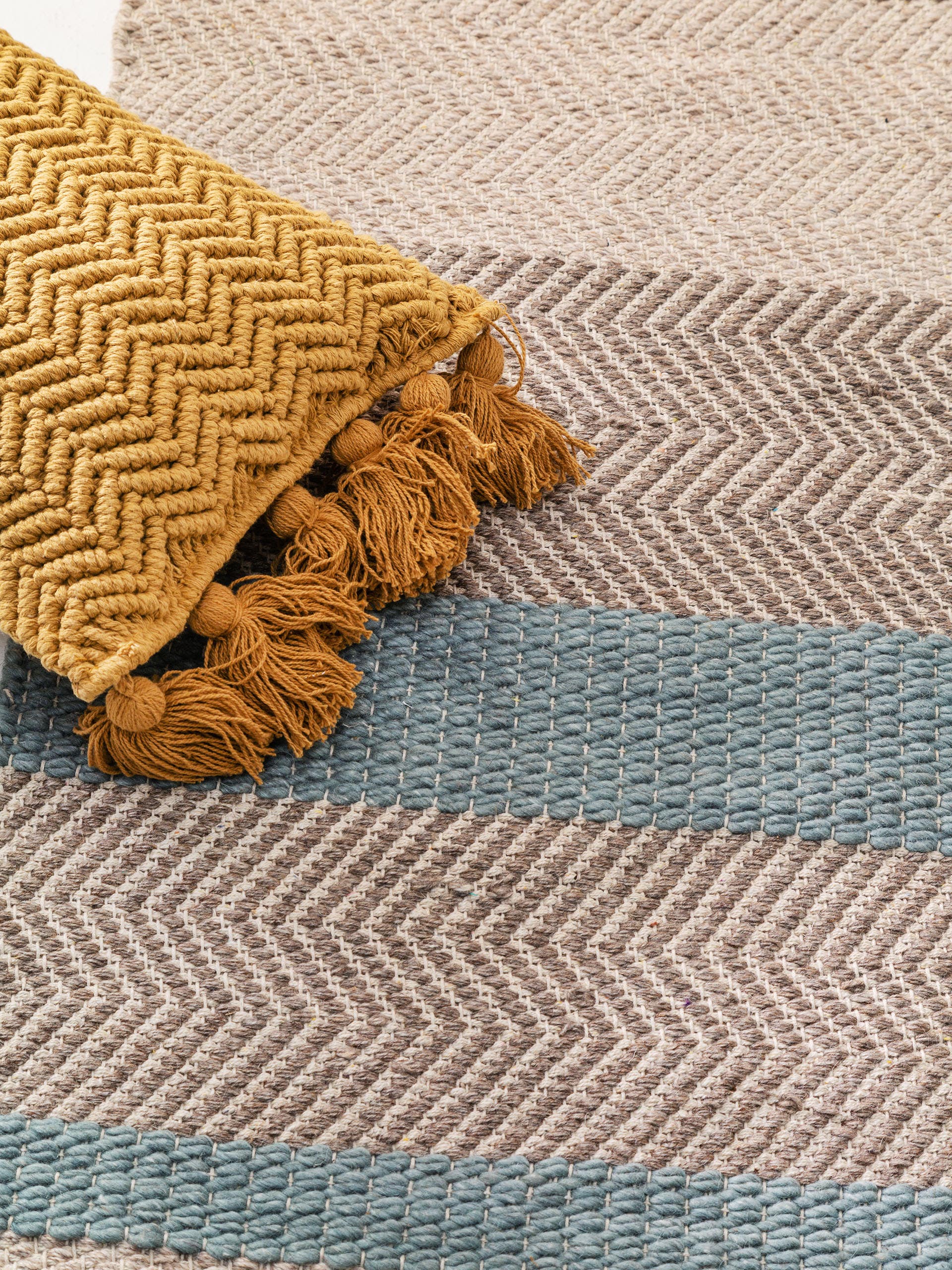 Tapis de passage en laine Phrena bleu clair