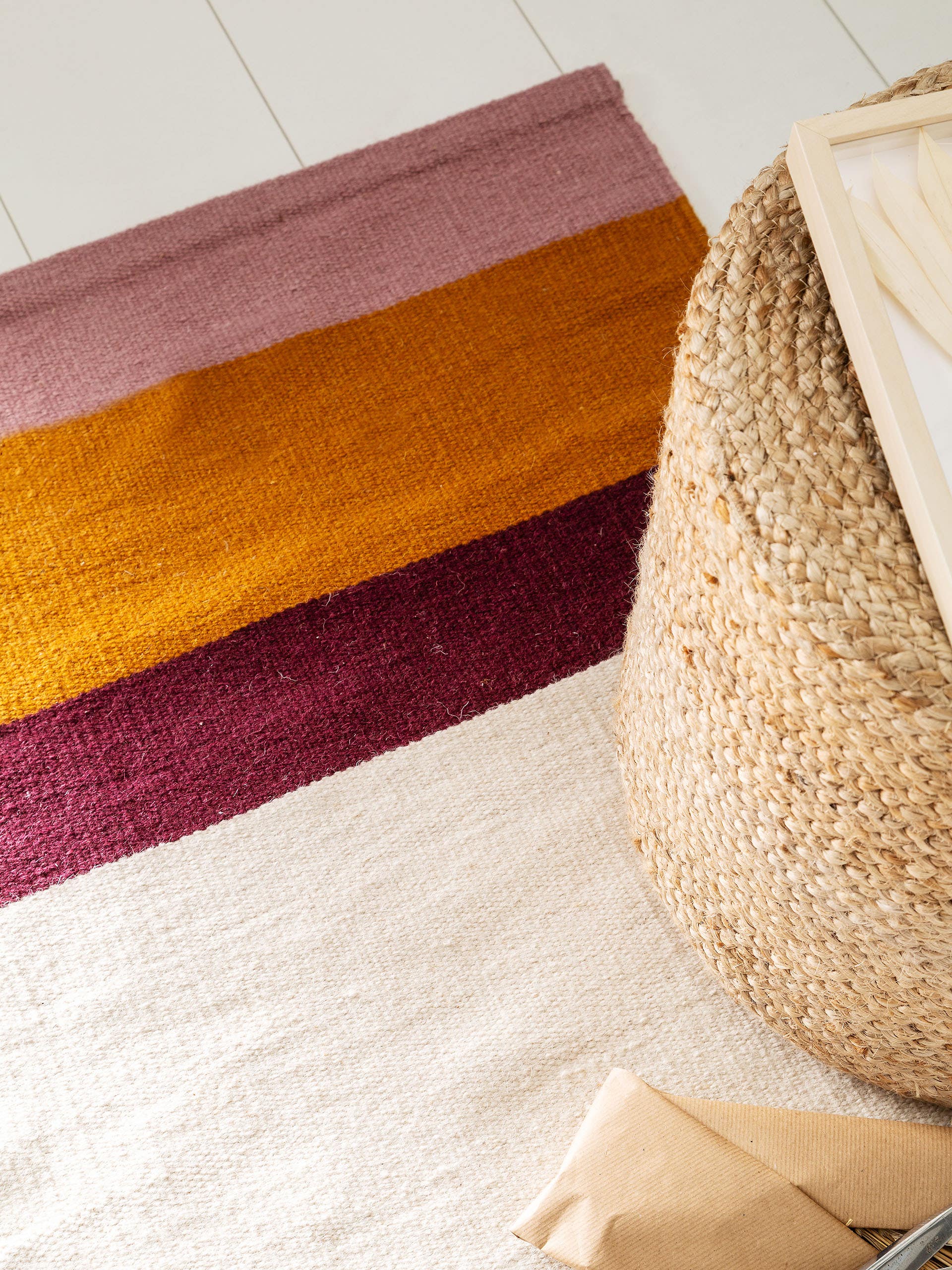 Wollteppich Läufer New Stripes Cream/Rosa