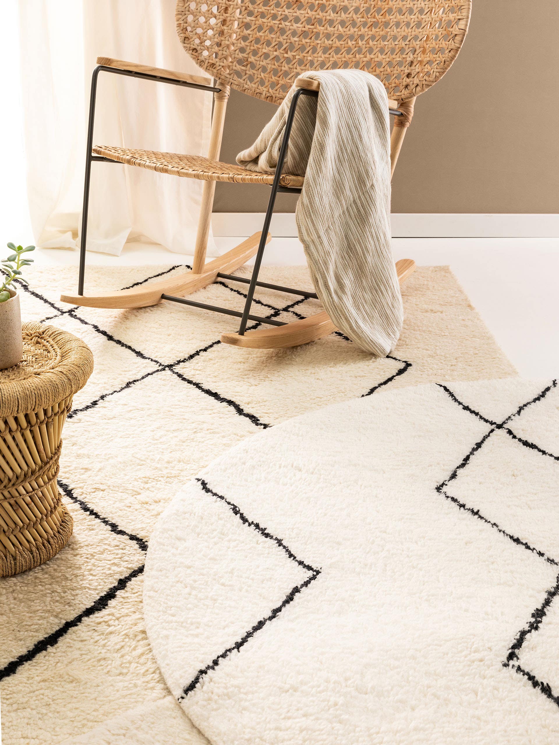Wollteppich rund Berber Cream