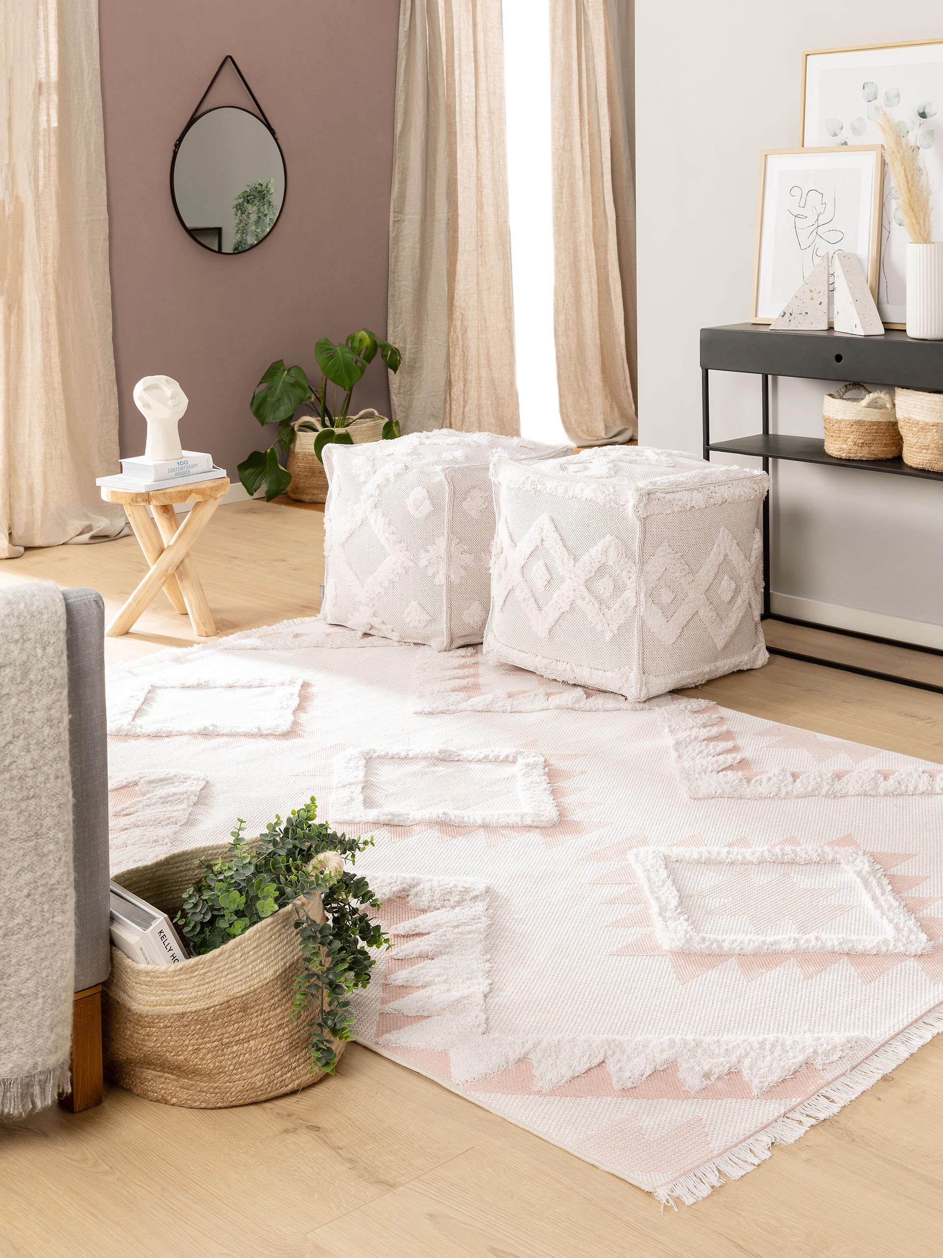 Waschbarer Baumwollteppich Oslo Cream/Rosa
