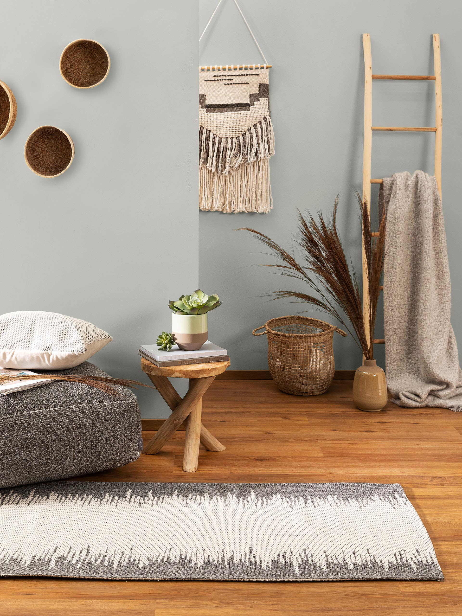 Tapis lavable en coton Cooper Crème/Anthracite