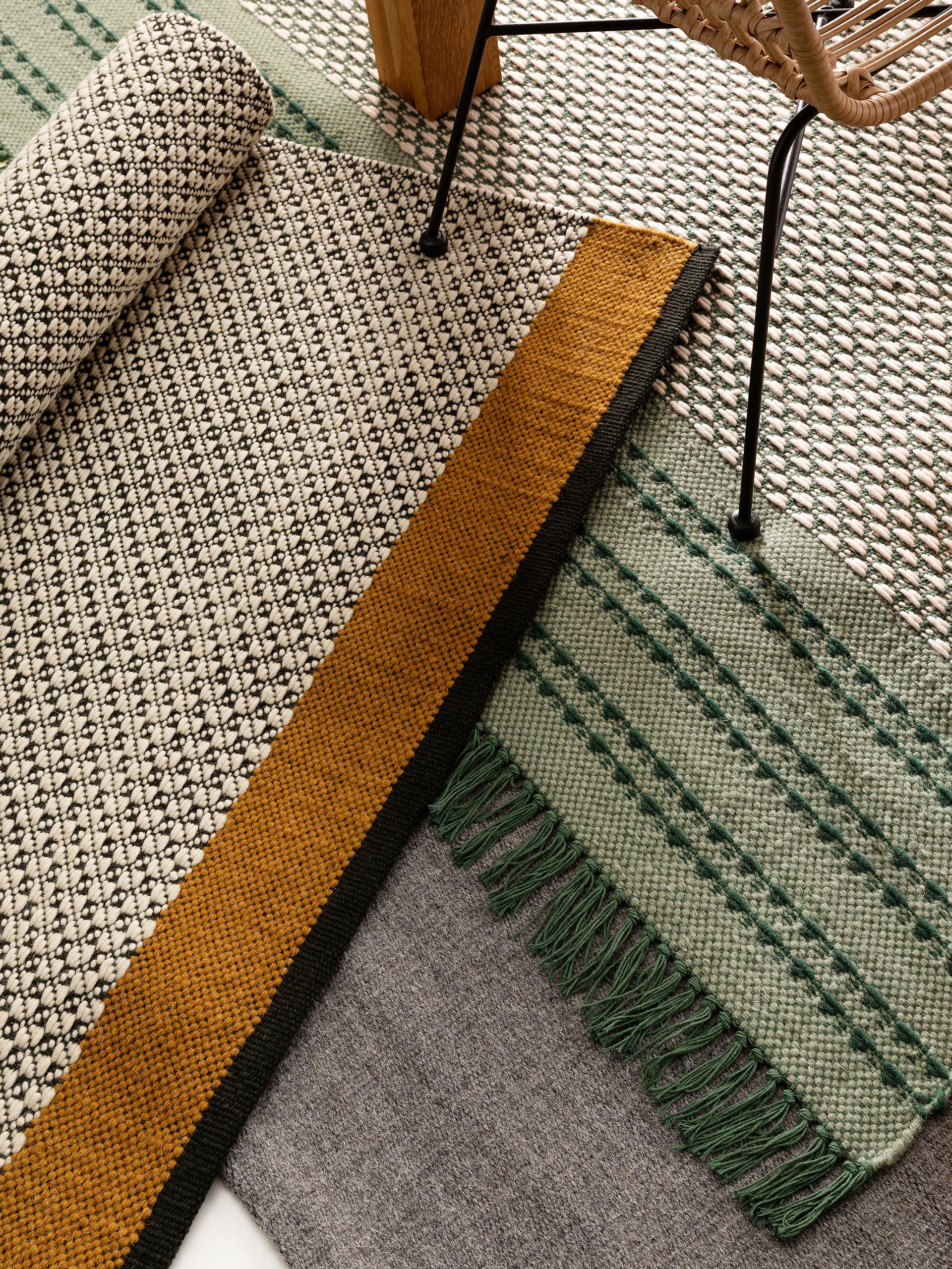 Tapis Tolga en laine crème/vert