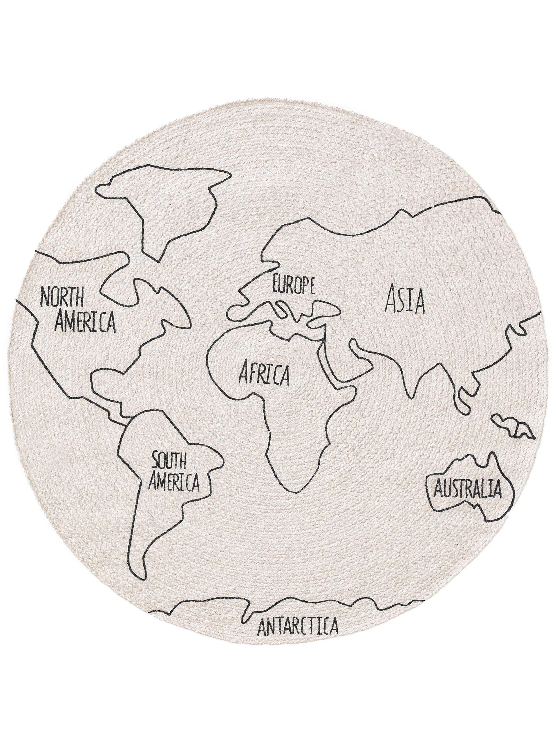 Kinderteppich World Map Weiß/Schwarz
