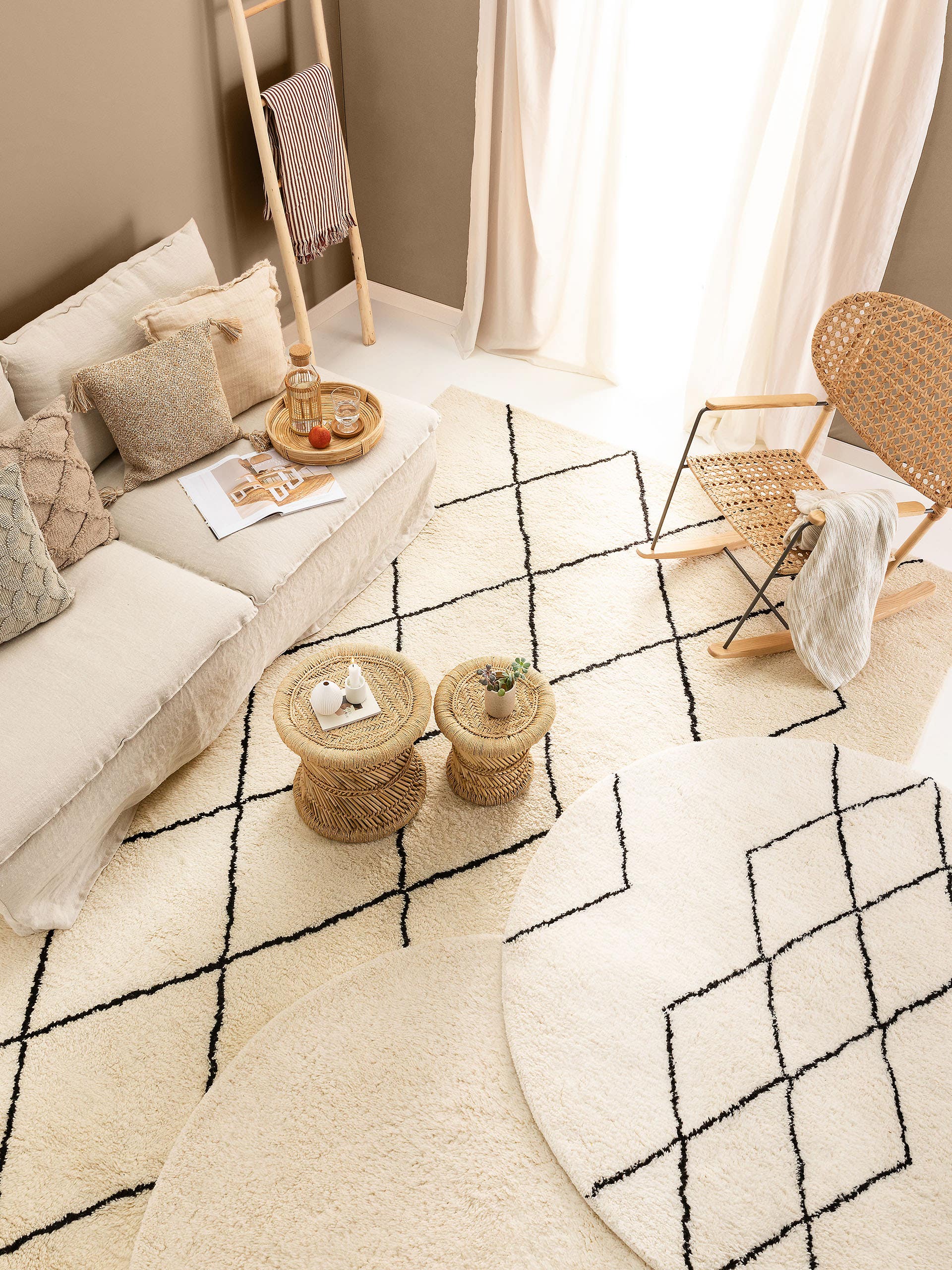 Wollteppich rund Berber Cream