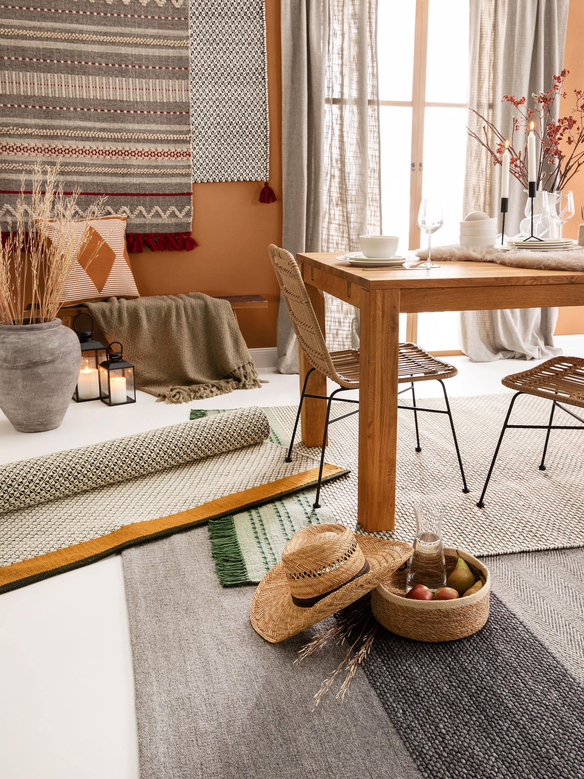 Tapis Tolga en laine crème/vert