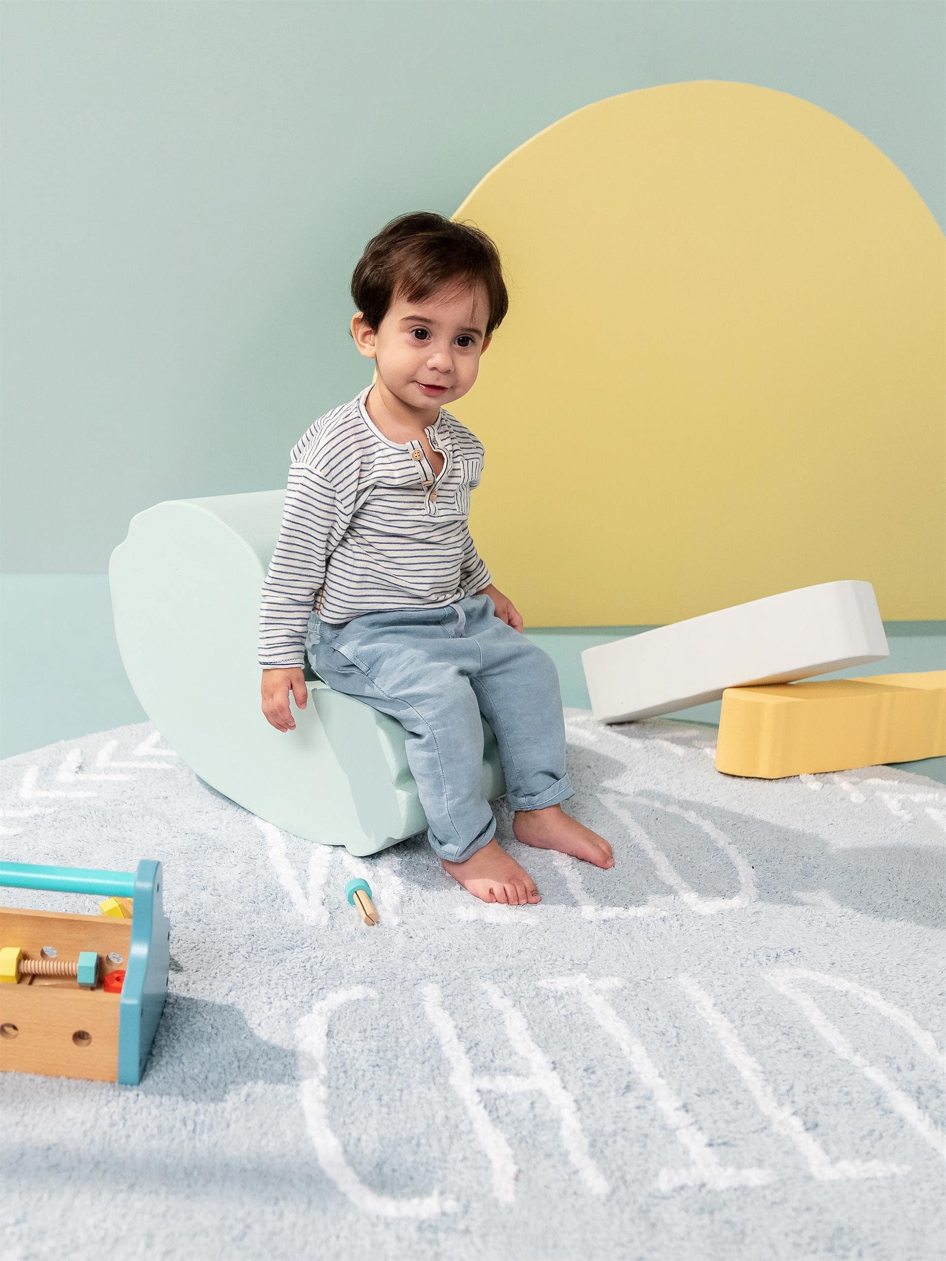 Waschbarer Kinderteppich Inka Hellblau